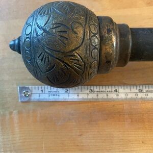 Ornate Metal Curtain Rod and  Finials
Length 84”
Rod 4” round